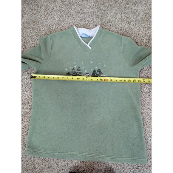 Croft & Barrow Fleece Top Winter Snowman Green Women Large V-Neck Embroidered - Picture 6 of 9